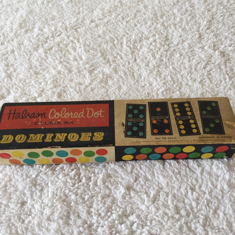 Vintage 1950’s Halsam Colored Dot Double Six Dominoes